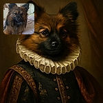 A fluffy, alert dog with a beautiful mix of brown and black fur lounges comfortably on a soft, light-colored bedspread, gazing thoughtfully into the distance with ears perked up like a furry little guardian.