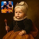 Two adorable babies dressed in matching black tops and bright yellow skirts sit side by side on a blue surface. Both wear white headbands with bows, and one baby holds a yellow flower, creating a charming and colorful scene full of cuteness and innocence.