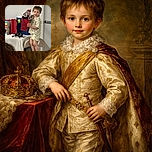 A lively little kid standing barefoot on a chair, holding a red gift bag with curiosity and excitement, surrounded by colorful gift bags on a table in a cozy indoor setting.