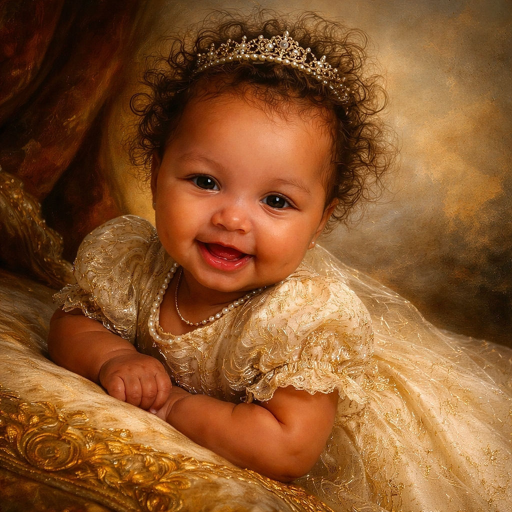 A joyful baby with curly hair is lying on a soft blanket, smiling brightly at the camera. The background shows a cozy room with a window letting in natural light and some toys scattered around, creating a warm and happy atmosphere.