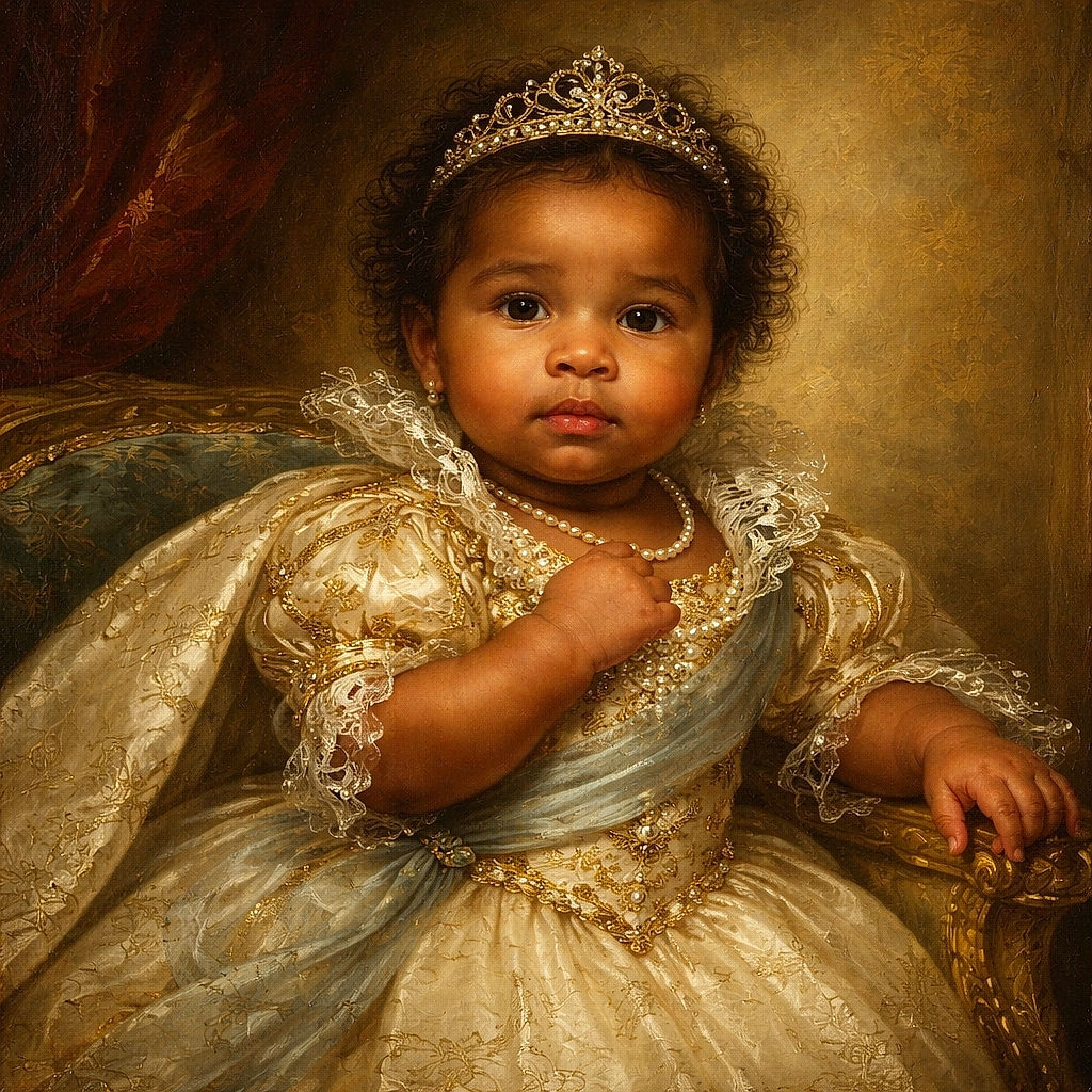 A cute baby with curly hair lounges comfortably in a pink and white cushioned baby seat, wearing a Minnie Mouse bib and white socks, looking curiously at the camera with tiny fists clenched.