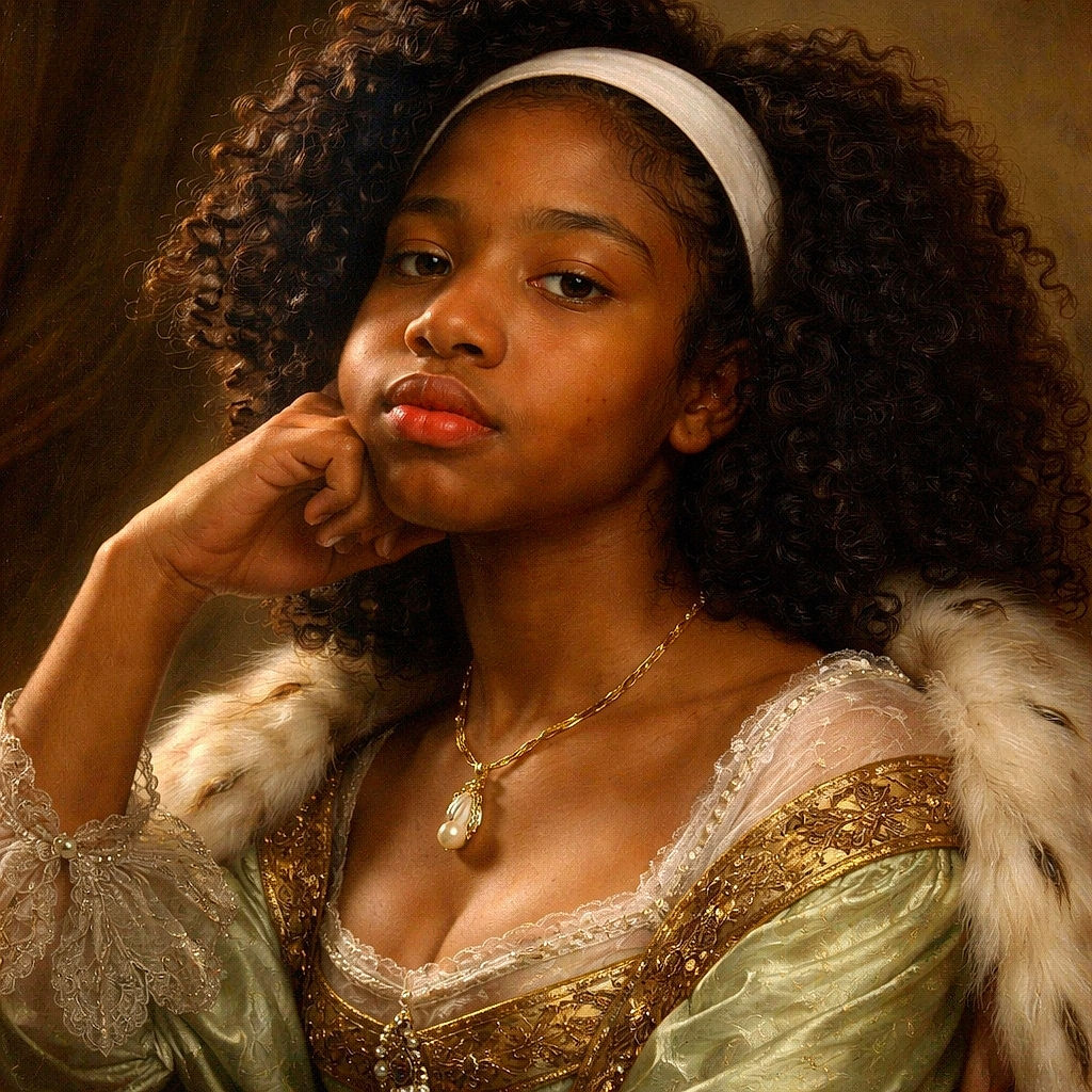 A close-up selfie of a young person with curly hair and a white headband, resting their head on their hand with a neutral expression, softly lit by natural light from a nearby window.