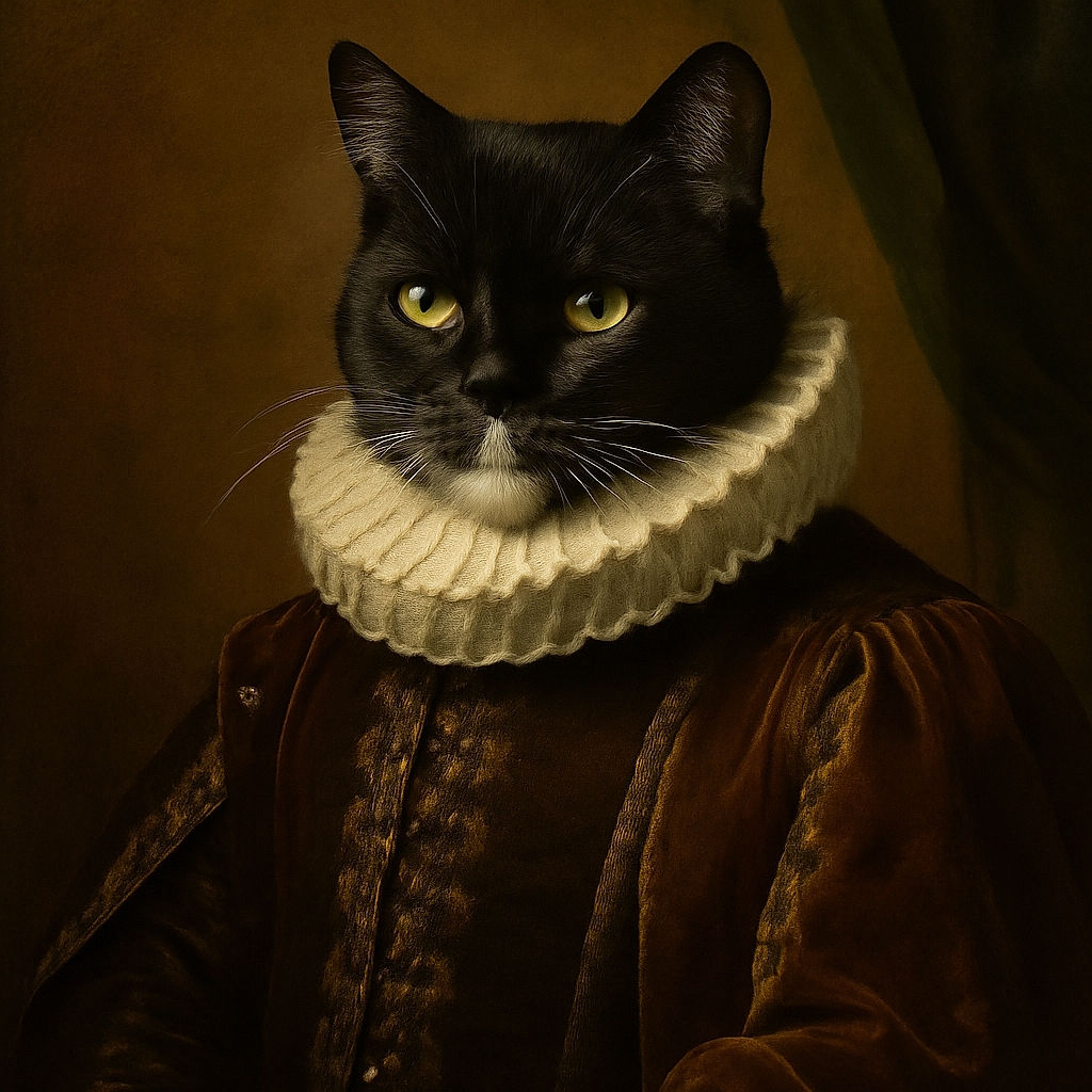 A dignified black and white tuxedo cat sits regally on a cozy white blanket, with a backdrop of a cluttered room filled with bookshelves and storage bins, giving off an air of quiet contemplation and feline superiority.