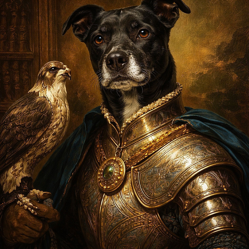 A dignified black dog lounges on a well-worn couch, giving the camera a wise, slightly judgmental stare — like it's silently calculating how many treats you'll admit to stealing. Warm orange curtains and cozy living-room tones frame the scene, highlighting the glossy fur, white chest patch, and expressive brown eyes.