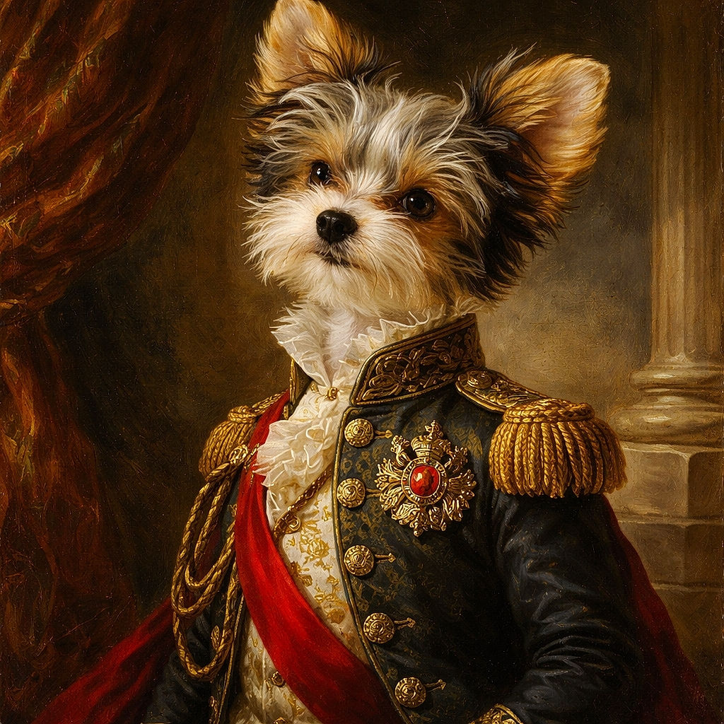 A fluffy little puppy sitting on a carpet, tilting its head with giant ears and soulful dark eyes — part furball, part velvet marshmallow, looking ready for snacks or mischief. Background shows a green mat corner and a small wheel, keeping the scene cozy and domestic.