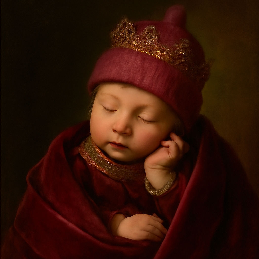 A peacefully sleeping newborn bundled up in a cozy pink hat and blanket, looking as soft and serene as a tiny cloud on a lazy afternoon.