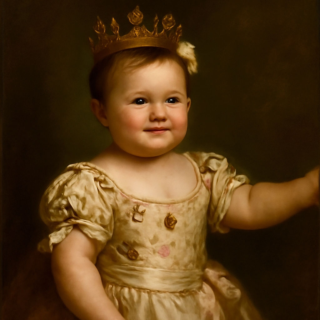 A joyful toddler with a cute bow in her hair and a yellow dress covered in bees and flowers is caught mid-gesture, smiling brightly with a playful sparkle in her eyes. The soft-focus background makes her the star of this warm, candid moment filled with innocence and cheer.