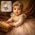 A chubby-cheeked baby in a 'Loved' onesie lounges against a rainbow-fuzzy pillow in a pink crib, reaching out like they're about to give an impassioned TED Talk while a baby monitor silently judges from the corner.