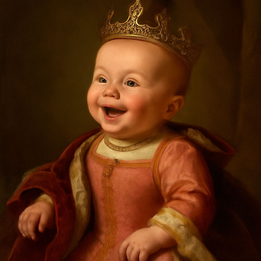 A joyful baby wearing a pink ribbed shirt lies on a soft white surface, smiling widely with eyes sparkling, capturing a moment of pure happiness and innocence.
