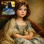 A young child with tousled hair sits cozily wrapped in a striped blanket on a plush dark couch, clutching a blue toy steering wheel, with a green sippy cup and a snack nearby, all set against a warm, lived-in kitchen background.