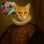 A charming orange tabby cat lounges comfortably in a cozy cat bed, basking in warm sunlight streaming through a nearby window. Two shiny cucumbers rest on the edge of the bed, and a bowl overflowing with vibrant cherry tomatoes sits on a nearby platform, adding a colorful contrast to the scene. The cat looks serenely at the camera, making this a delightful snapshot of a peaceful morning.