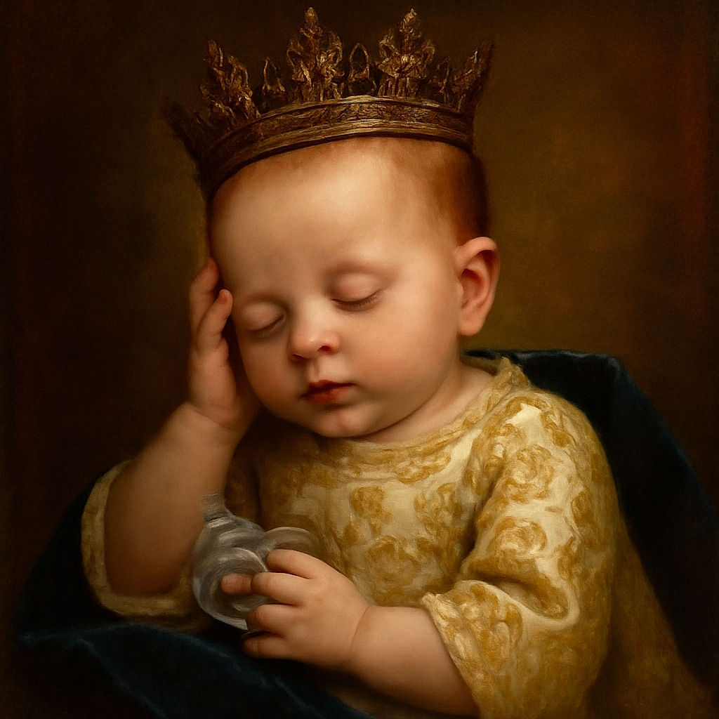 A peacefully sleeping baby clutching a turquoise pacifier, dressed in a colorful dinosaur-themed onesie, with a tiny hand resting gently on their face, nestled in a cozy dark car seat.