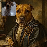 A serious-looking dog lounges on the tiled floor with its front legs crossed like a furry executive waiting for the board meeting to begin. The dim indoor lighting gives the portrait a moody, slightly dramatic feel, while the couch and sandals complete the cozy household scene.
