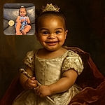 A cheerful baby sitting comfortably on a dark leather couch, clutching a purple toy with a big smile, wearing cute tan moccasins and a denim romper, with a wooden 'Ten Months' milestone sign beside them and family photos framed in the background.