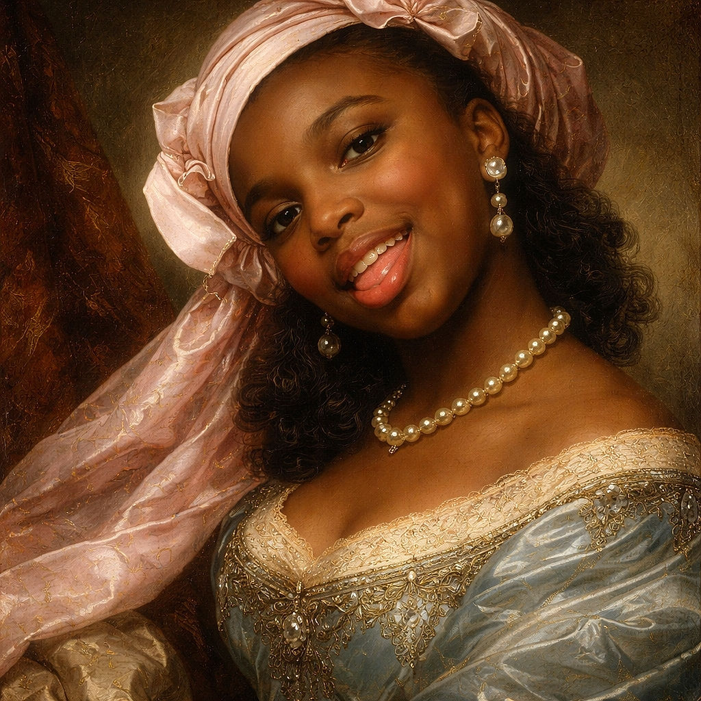 A playful selfie of a person sticking out their tongue while lying down next to a peacefully sleeping child, both cozy and close, wrapped in soft fabrics and gentle light.