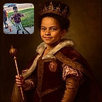 A cheerful child sporting funky star-patterned sunglasses and a purple varsity jacket strikes a double peace sign pose on a sunny sidewalk, with a colorful water bottle nearby and another kid partially visible in the background.