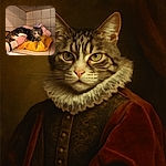 A cozy tabby cat lounges on a bright yellow blanket atop a tiled surface, with a soft pink stuffed unicorn in the background. A human hand gently pets the cat, creating a warm and comforting scene in a modest, tiled corner.