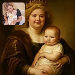 A cozy moment captured between a woman with curly blonde hair and a baby in a cute onesie that says 'Keep Looking Up!'. The baby gazes curiously at the camera while being gently held, surrounded by a soft, homey background.