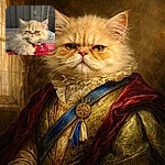 A grumpy little floof lounges like tiny royalty — one paw stretched toward a colorful blanket, half-lidded eyes judging your life choices while a soft curtain bokeh provides the dramatic backdrop.