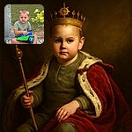 A young child sits cross-legged on gravel next to a gravestone, holding a colorful toy car with a serious expression, while a vase of bright yellow flowers adds a pop of color to the somber setting.