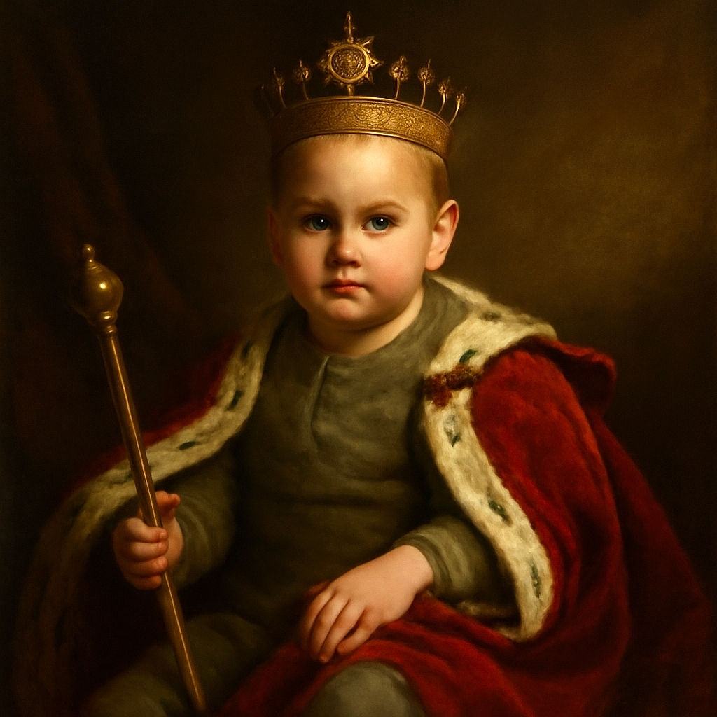 A young child sits cross-legged on gravel next to a gravestone, holding a colorful toy car with a serious expression, while a vase of bright yellow flowers adds a pop of color to the somber setting.