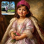 A cheerful young child wearing a bright pink hat and pastel jacket enjoys a sunny day swinging in a park surrounded by tall palm trees and vibrant blue skies, with colorful playground flooring adding a playful touch.