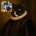 A dignified black and white cat wearing a tiny white collar and black tie sits proudly among bright orange marigold flowers in a garden, looking like the CEO of the backyard business.