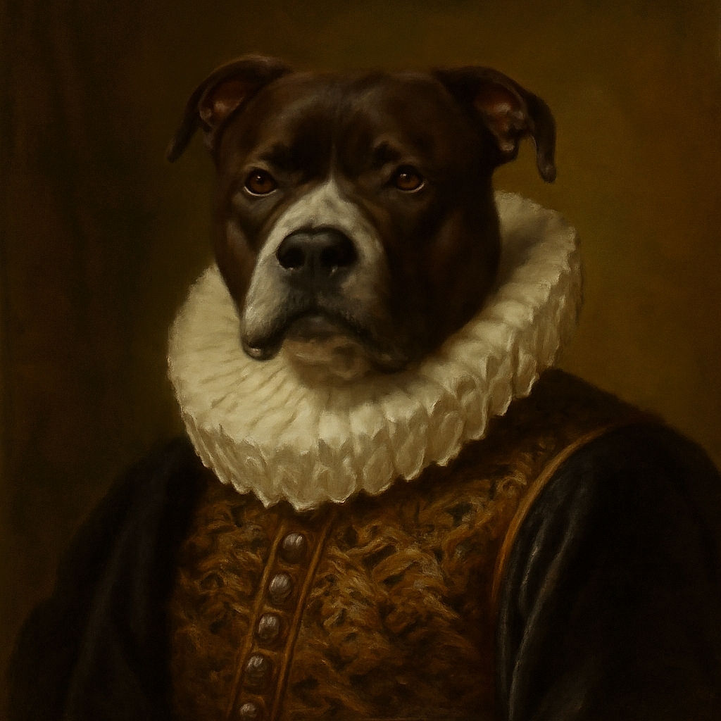A charming black and white dog sitting obediently on a patch of mixed grass and gravel, looking up with a slightly squinting, almost skeptical expression as if questioning the photographer's intentions.