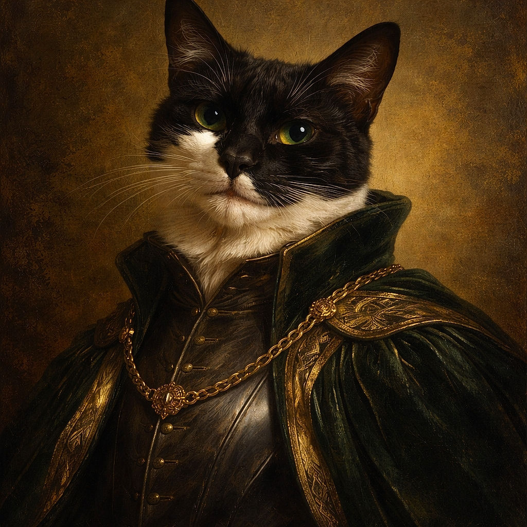 A cozy tuxedo cat wrapped snugly in a soft blanket, looking relaxed and slightly curious with its whiskers and ears sharply in focus against a softly blurred bedroom background.