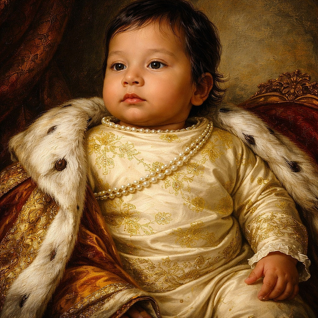 A chubby-cheeked baby lounges comfortably in a cozy bassinet, wearing a cute patterned sweater and striped diaper cover, looking curiously off to the side with soft natural light highlighting the scene.