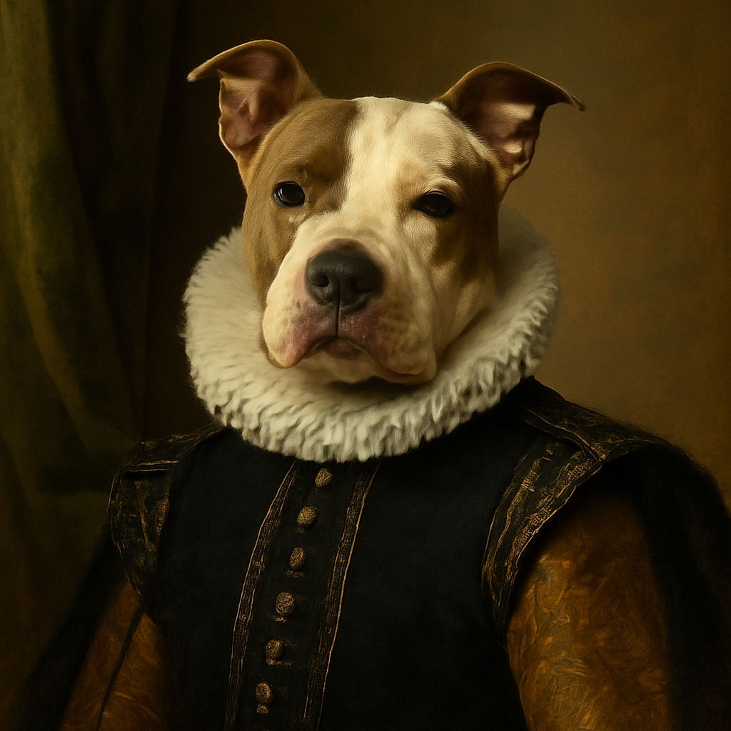 A relaxed dog lying on its back on a pink blanket, looking content and cozy, with a tattooed arm visible nearby. The photo has a casual, candid feel with soft lighting and a slightly grainy texture.