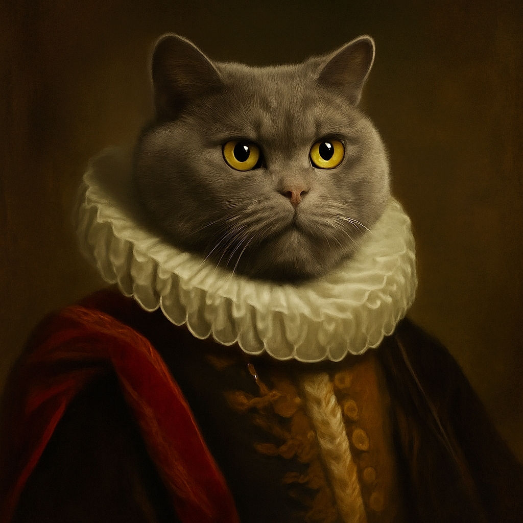 A fluffy gray cat with intense yellow eyes looks curiously upward from a white ledge, its soft fur and rounded ears giving it an adorable, plush-toy appearance against a plain background.