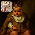 A cozy baby bundled up in a fuzzy bear vest and a cute hat with ears, lying on a bed with a soft star-patterned blanket nearby, giving a curious and adorable look straight to the camera.