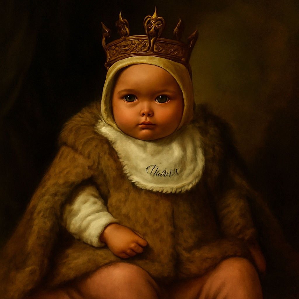 A cozy baby bundled up in a fuzzy bear vest and a cute hat with ears, lying on a bed with a soft star-patterned blanket nearby, giving a curious and adorable look straight to the camera.