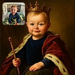A cute baby with bright blue eyes and a curious smile is sitting up in a crib, clutching a colorful toy and wrapped in a cozy green blanket, with soft lighting and a star-shaped mobile hanging in the background.