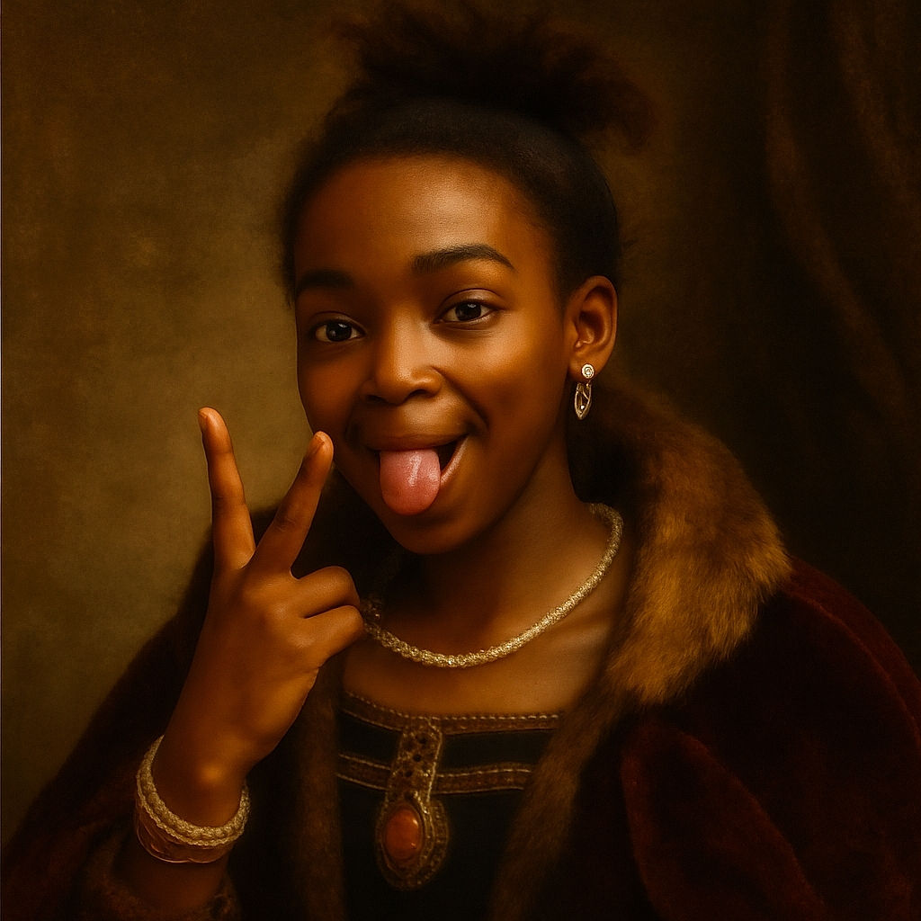 Two kids in a classroom setting, one making a playful peace sign with tongue out, the other focused on something off-screen, surrounded by educational posters and a door labeled 'Teacher and Staff Bathroom'.