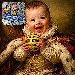 A joyful baby is happily chewing on a colorful toy ball while comfortably nestled in a vibrant blue cushion decorated with playful dinosaur patterns, surrounded by other bright toys and cozy blankets.