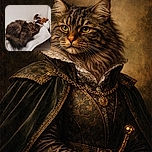 A fluffy tabby cat is curled up comfortably on a white quilted blanket, looking cozy and a bit sleepy. Behind the cat, a few colorful stuffed animal toys add a playful touch to the calm scene.
