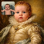 A chubby baby with wet hair is sitting in a small bathtub filled with water, looking curiously to the side with wide eyes and a slightly surprised expression against a plain wall background.