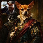 Two adorable dogs chilling on a couch—one black dog curled up and snoozing, the other tan dog sitting upright and looking curiously at the camera. The cozy living room vibe adds a warm touch to this casual pet portrait.