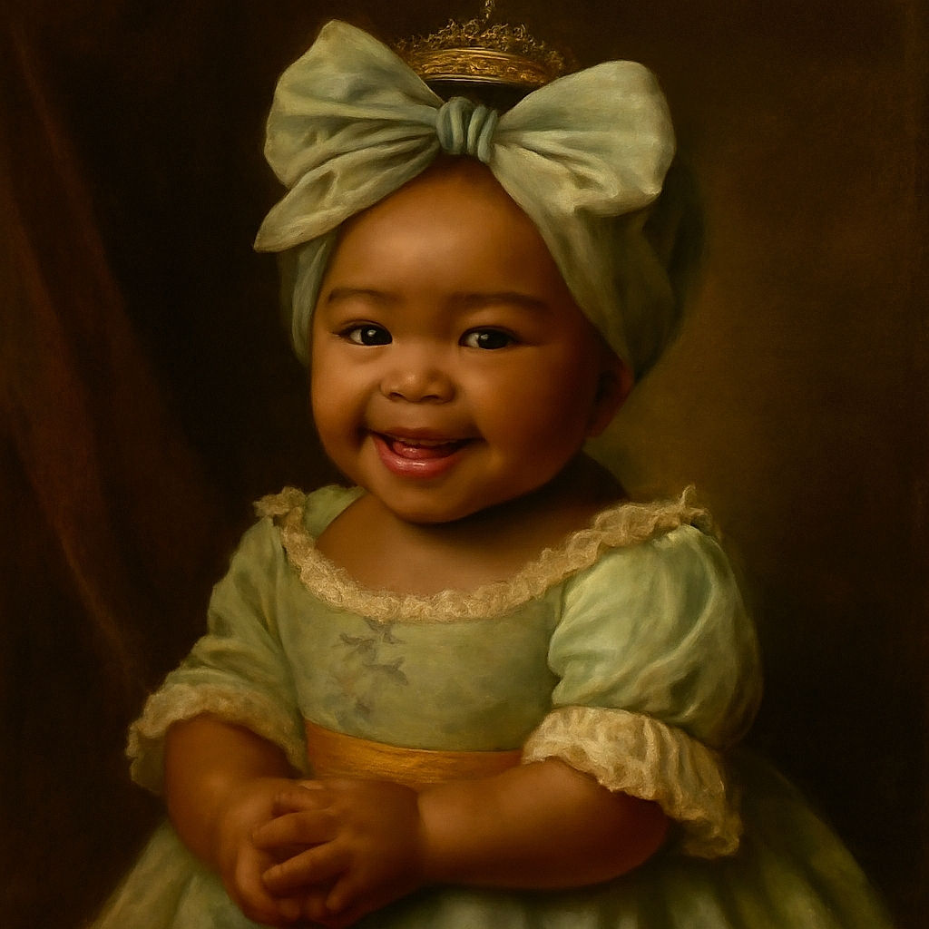 A joyful baby with a giant bow headband and matching outfit claps happily while lying on a soft, textured pink blanket, radiating pure cuteness and infectious smiles.