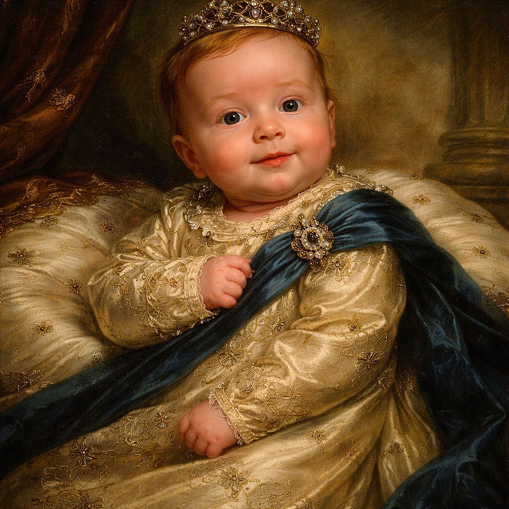 A cute baby wrapped snugly in a patterned swaddle lies on a soft blue pillow, gazing curiously at the camera with big eyes and a slight smile. A wooden plaque reading 'three months' rests on the baby's chest, marking the adorable milestone.