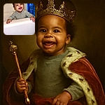 A joyful toddler with a big smile leans over the edge of a bathtub, wearing a cozy gray sweater, with a bright blue shower curtain and tiled wall in the background, capturing a candid and heartwarming moment.
