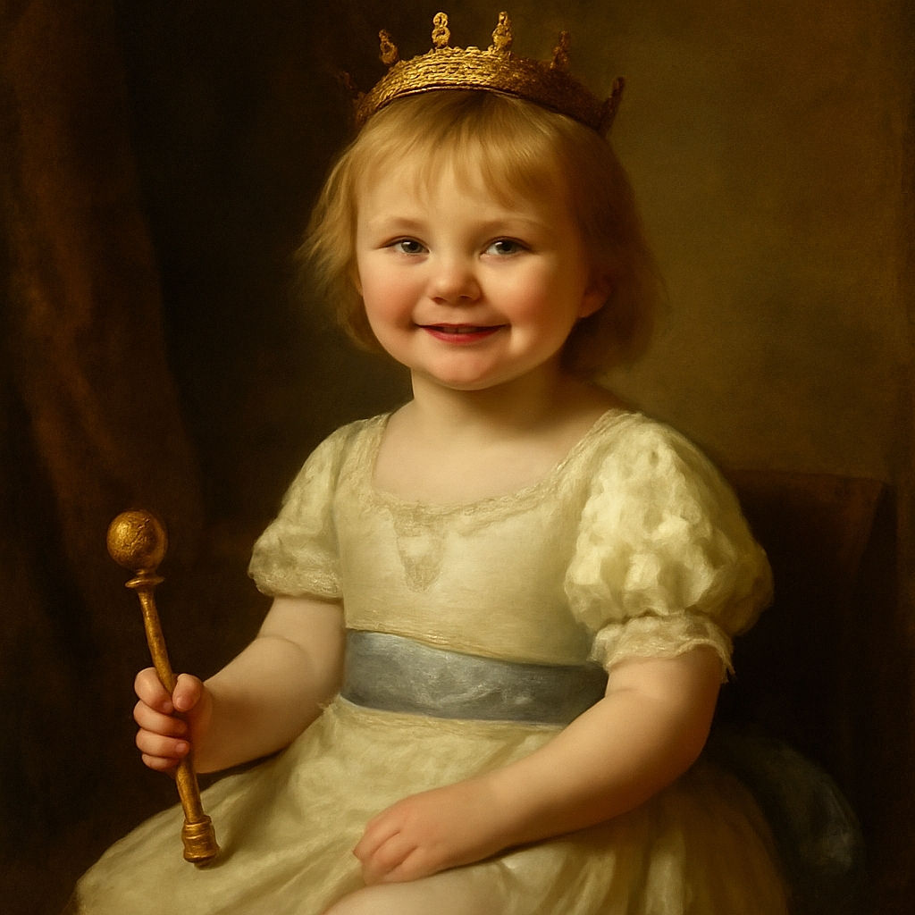 A joyful toddler sitting in a high chair, holding a paint brush and happily engaging in a creative painting session on a pink canvas. The background is softly blurred, emphasizing the child's smiling face and the playful atmosphere.