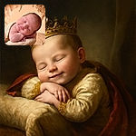 A peacefully sleeping newborn baby wrapped in a soft beige blanket, resting on a cozy textured surface with warm, earthy tones and blurred pampas grass in the background, creating a serene and tender atmosphere.