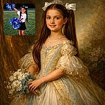 A cheerful young cheerleader strikes a victorious pose on the football field, holding large blue and white pom-poms with a confident smile and playful twin ponytails tied with white bows, ready to rally the crowd.