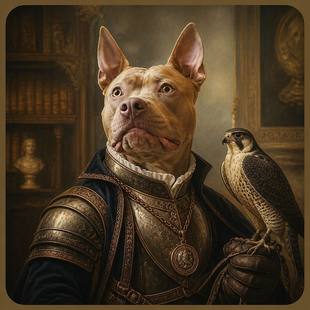 A stocky, big-eared dog sits proudly indoors, giving the camera a wonderfully serious look while its tongue peeks out like it just told the world's least convincing joke. Its shiny collar and broad white chest patch add extra charm, and the cozy room makes it look like the household security guard on a very relaxed shift.
