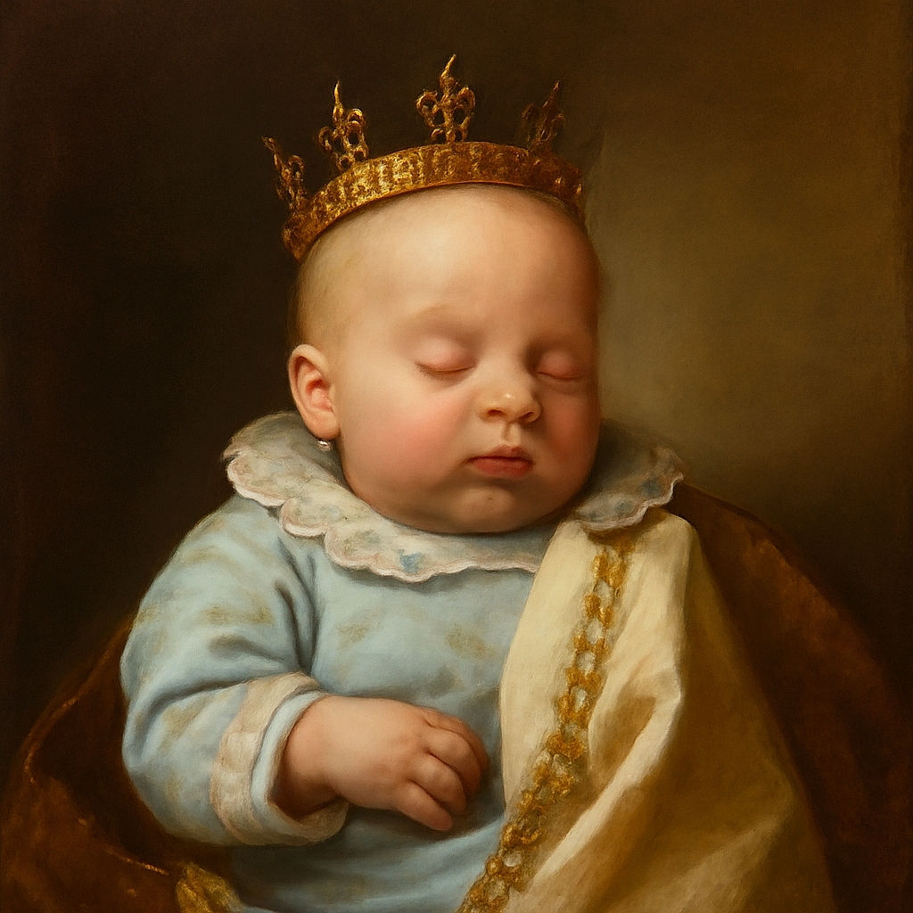 A peaceful sleeping baby bundled up in a cozy blue outfit with star patterns, nestled comfortably in a padded grey stroller with the brand name 'Silver Cross' visible on the front flap.