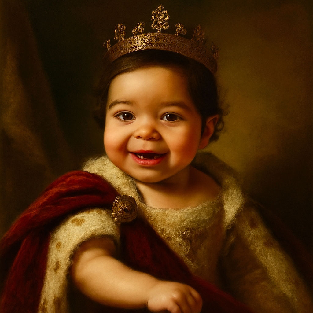 A charming baby with sparkling eyes and a big smile is lying on a soft blanket in front of a festively decorated Christmas tree, spreading holiday cheer with every giggle.