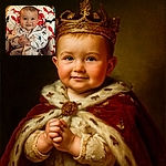 A chubby-cheeked baby with sparkling eyes clasps their hands together in a cozy high chair adorned with a playful fox pattern, looking like they're about to share a secret or burst into giggles.